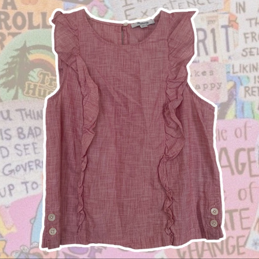 Red Linen Madewell Ruffle Tank